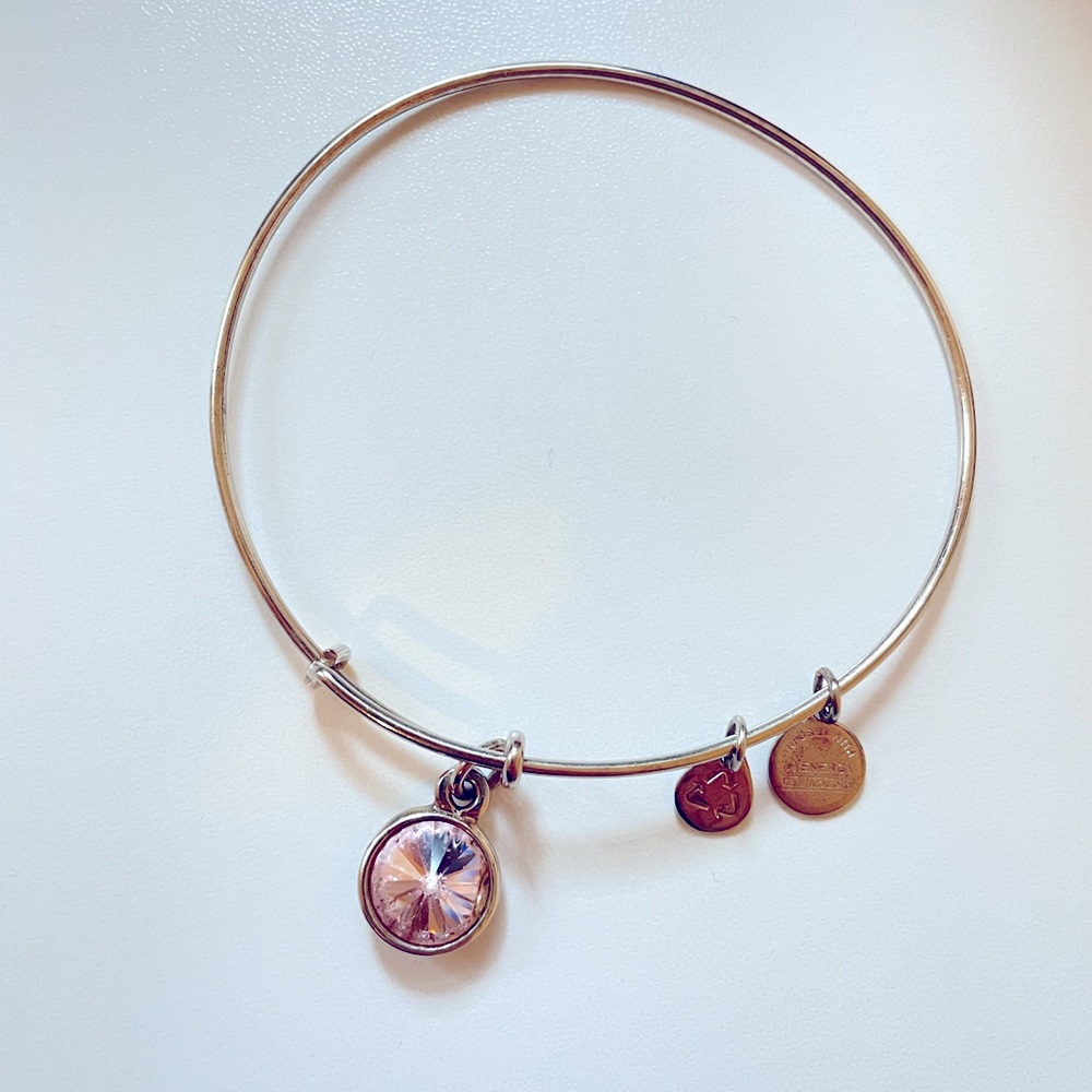 Alex & Ani silver bangle with light pink crystal
